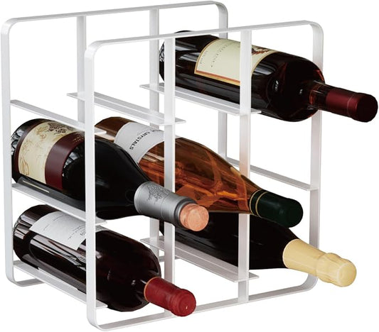 Buruis 9-Bottle Wine Rack, Modern Metal Countertop Wine Holder Stand for Kitchen, Pantry & Cabinet Storage, No Assembly Required, White