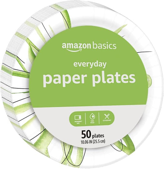 Amazon Basics Everyday Paper Plates, 10 Inch, Disposable, 50 Count