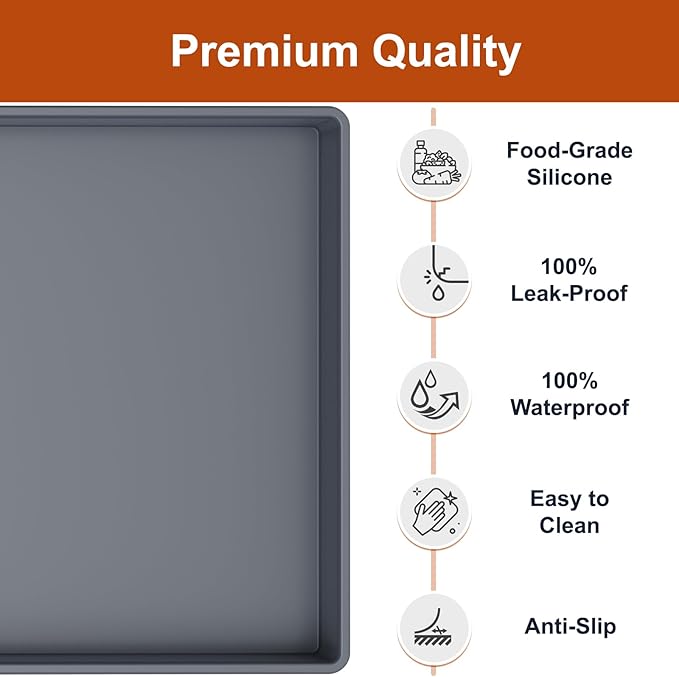 ukeetap 19" x 34" Extra Thick Silicone Mat Waterproof with Raised Edge, Under Sink Mat for Kitchen & Bathroom, Kitchen Cabinet Liner, Multi-Purpose for Storage & Protection, Gray