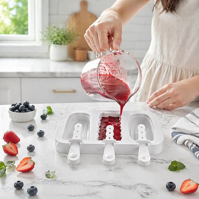 3 Pack Popsicle Mold, Silicone Cakesicle Molds, with Sticks & Bags, White | Comes with 9 Reusable Sticks & 100 Packaging Bags, Perfect for DIY Homemade Frozen Desserts & Cake Pops