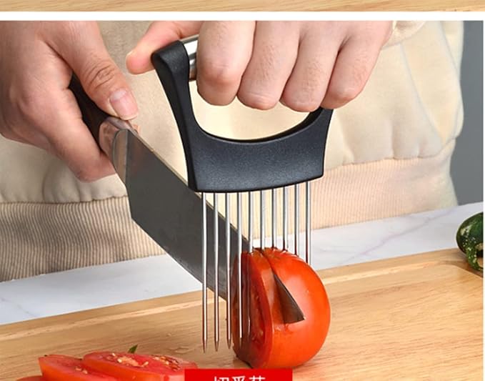 BeeSpring Slicer Meat Slicer, Food Slice Assistant Onion Holder Slicer, Kitchen Gadgets kitchen Utensil Holder - Stainless Steel Vegetable Holder Cutting Kitchen Gadget Onion Peeler 1pcs