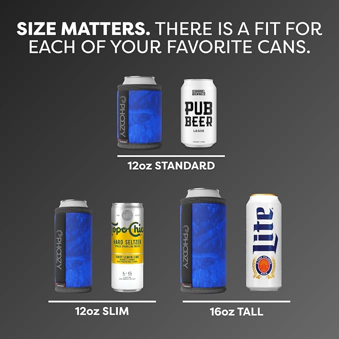 PHOOZY Insulated Can Cooler for 12 oz Cans - Patented Drink Sleeve with NASA-Inspired Technology - Keeps Beer, Soda & Sparkling Water Cold Longer - Lightweight Outdoor Can Holder - Blue