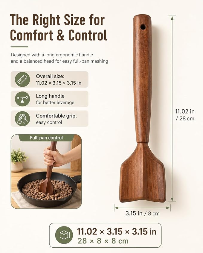 Meat Masher Ground Beef Chopper for Wooden Manual Tool Hamburger Wood Smasher Turkey Potato Chicken Grinder Teak Beed Tenderizer 2026 New Heavy Duty Kitchen Gadgets