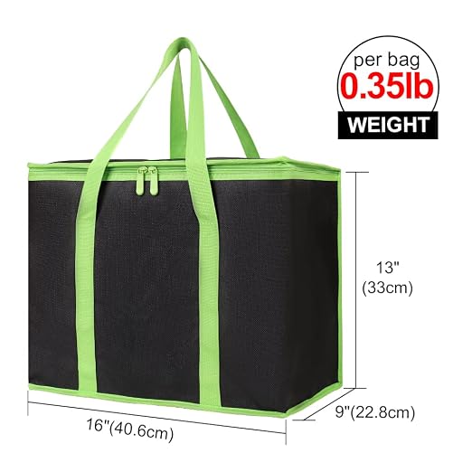 Bodaon 3-Pack Insulated Pizza Delivery Bags, X-Large Reusable Grocery Shopping Bags, Black with Green Edge