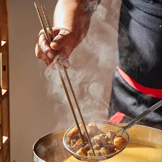 Extra Long Wooden Cooking Chopsticks, 16.5 Inch Sauced Kitchen Chopsticks for Noodles, Sauces, Hot Pot, Natural Wood, 2 Pairs