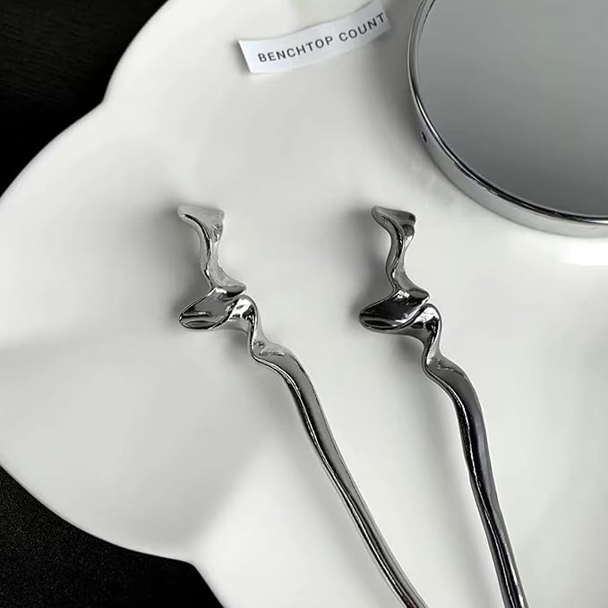2PCS Metal Hair Sticks for Women Vintage Hair Chopsticks for Women Minimalism Irregular Curve Hair Sticks for Buns Chinese Hair Sticks Pins for Women