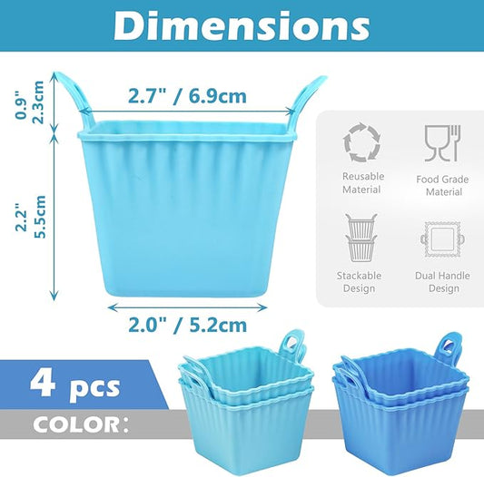 Koluti Reusable Egg Bites Silicone Mold Set of 4, Nonstick Muffin Baking Cupcake with Double Handle, Small Square Air Fryer Cupcake Liners, 2 Color