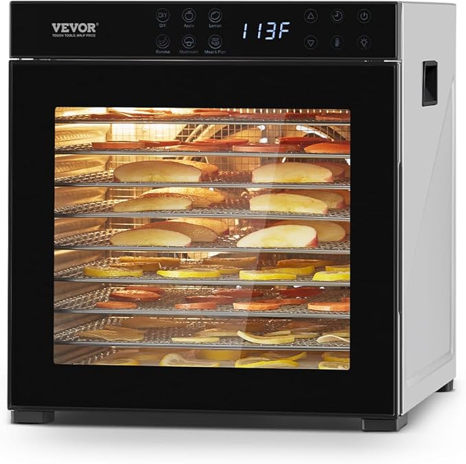 VEVOR Food Dehydrator Machine, 10 Stainless Steel Trays, 1000W Electric Food Dryer with Adjustable Temperature & 24-Hour Timer, Food-Dehydrator for Jerky, Meat, Fruit, Vegetables, Herbs, Dog Treats