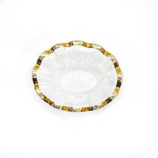 Annieglass Ruffle 8.25 x 6.5 Inch Dip Bowl with 24k Gold, Timeless Glass Tableware for all Occasions, Made in the USA
