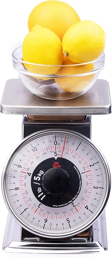Tada 11lb Stainless Steel Analog Kitchen Mechanical Dial Scale | Manual Food Scale with Platform for Restaurants and Cooking