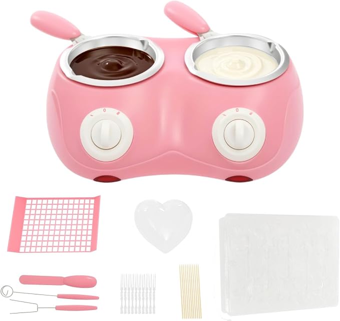 Chocolate Melting Pot Electric Fondue Pot Set, Double Melting Pot for Chocolate Cheese Butter, Mini Candy Maker Warmer for Home Parties Kids Dessert DIY