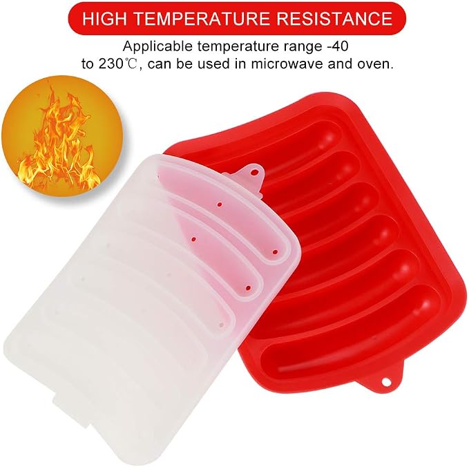 Silicone Sausage Mold, 3 Pcs Hot Dogs Silicone Mold DIY Ham Making Mould Baby Food Supplement Baking Tools, 6 Cavity Sausage Tray(Red)