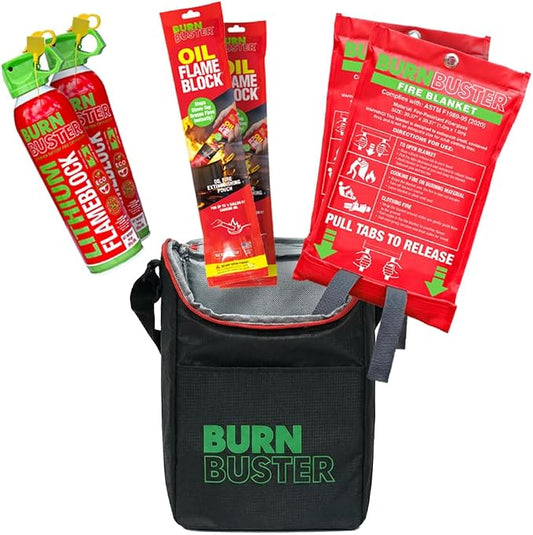 Fire Safety Pack of 6-2x Lithium-Ion Fire Suppression Gel, 2x Emergency Blanket & 2x Sachet for Oil & Grease Fires - 6-Piece Portable Compact Kit Suitable for Home, Kitchen, Camping, Car & More