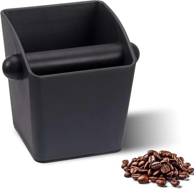 HOMEE Espresso Knock Box,Rectangular Coffee Knock Box with Large Capacity and Non-Slip Base, Grounds Container with Removable Bar,Espresso Accessories for Coffee Bar Kitchen Counter,Black