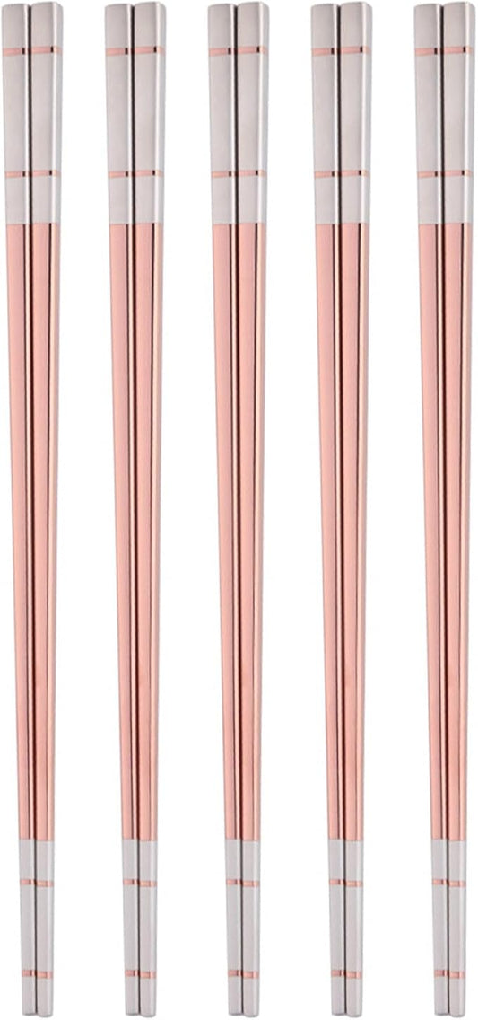 Reusable Stainless Steel Chopsticks,Dishwasher Safe , Easy to Use(5 PCS,Rose gold)