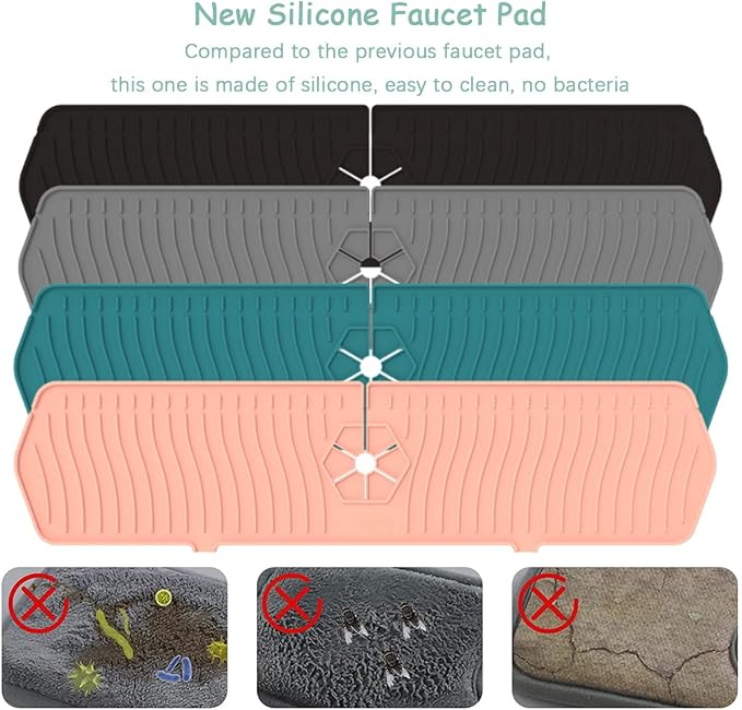 Kitchen Faucet Sink Splash Guard, 24" x 5.6'' Upgrade Silicone Faucet Water Catcher Mat, Sink Draining Pad Behind Faucet, Rubber Drying Mat for Countertop, Bathroom, Farmhouse, RV (Green)