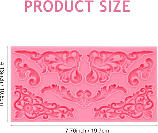 Vintage Curlicues Silicone Molds, Baroque Style Corner Relief Chocolate Molds, Filigree Scroll Flower Sculpted Cake Border Fondant Baking Molds for Cake Decoration Candy Clay Resin