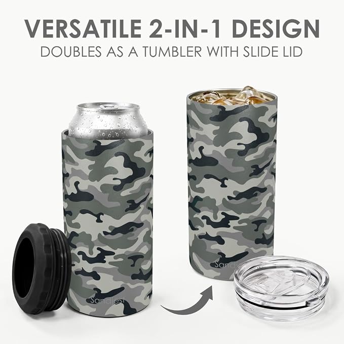 Camouflage Can Cooler 12oz - Travel Mug Cups - Stainless Steel Insulated for Men Dad Grandpa Boyfriend Buddy - Tumbler Cans Koozie, Gift for Christmas, Birthday, Father's Day