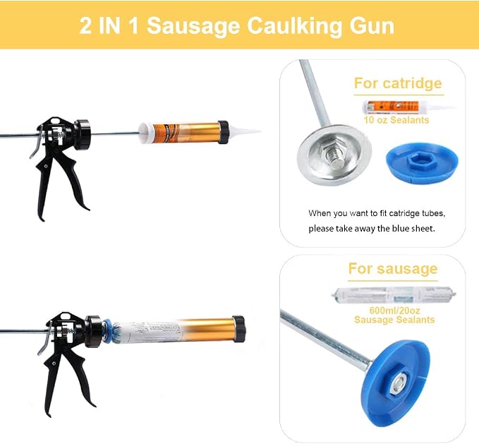 Sealant Sausage Caulking Gun Aluminium-600ml/20oz - 12:1 Thrust Ratio (Gold)