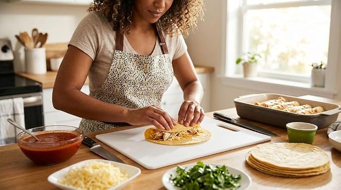 FARBERWARE Large Cutting Board, Dishwasher- Safe Plastic Chopping Board for Kitchen with Easy Grip Handle, 11in by 14in, White