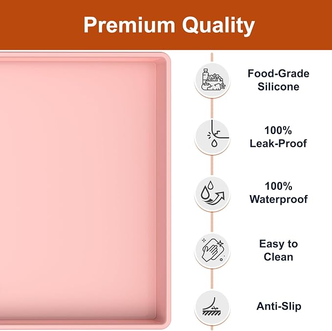 ukeetap 34" x 22" Extra Thick Silicone Mat Waterproof with Raised Edge, Under Sink Mat for Kitchen & Bathroom, Kitchen Cabinet Liner, Multi-Purpose for Storage & Protection, Pink