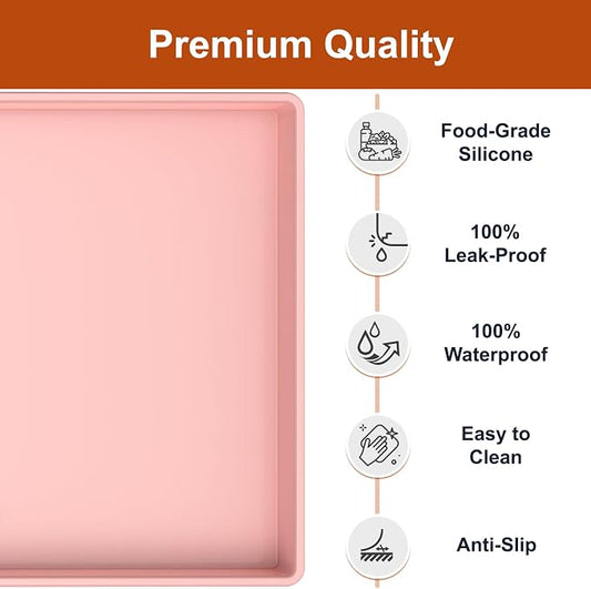 ukeetap 19" x 12" Extra Thick Silicone Mat Waterproof with Raised Edge, BPA Free Non-Slip Dog & Cat Food Mat, Feeding Mat for Food and Water Bowls, Spill Proof Mat to Protect Floors, Pink