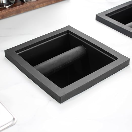 DIBTSA Espresso Coffee Ground Knock Box Chute, Built-in Desktop Waste Bucket, Stainless Steel Bottomless Knocking Residue Box (Trapezoid)