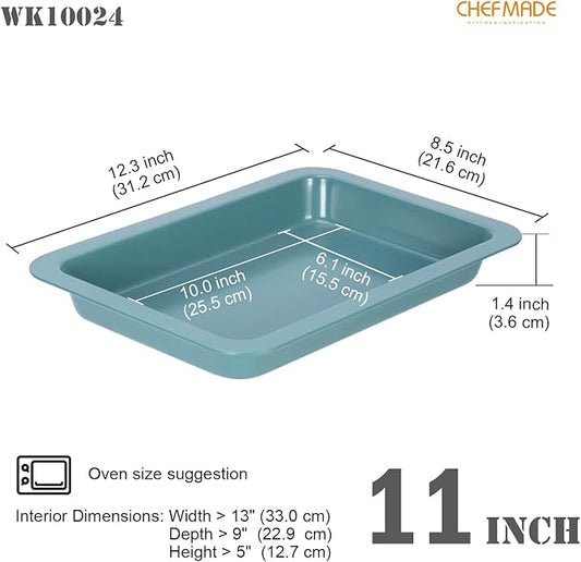 CHEFMADE Baking Sheet Pan, Nonstick 11-Inch Lasagna pan, Deep Baking Bakeware for Oven（Green）