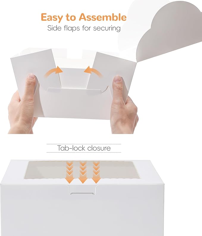 Small Cake Boxes 8 Inch with Window, 10 Set Bakery Boxes with Cake Boards & Stickers, Cupcake Box for Birthday, Party, Wedding, Mother's Day, Valentine's Day, Christmas（8x8x5 inch）