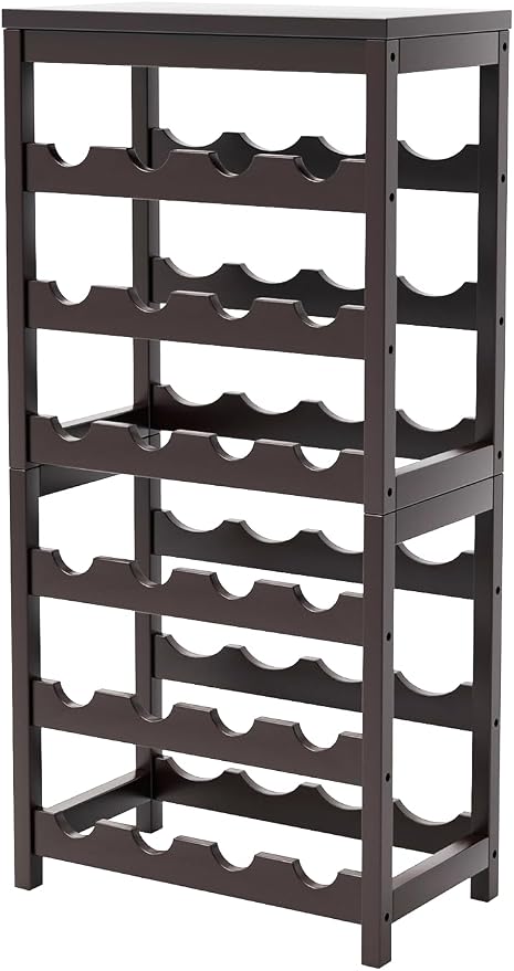 24 Botttle Wine Rack Freestanding Floor 6 Tier Bamboo Wine Rack Storage | 6 Tier Wine Rack Wine Storage Shelves for Kitchen Bar Dining Room Living Room Dark Brown