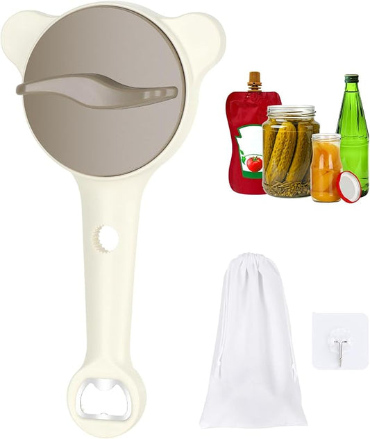 2026 Upgraded 4-in-1 Jar Opener for Seniors Adjustable | Stainless Steel Lid Opener with Handle, Includes Hook & storage bag , Can Opener for Arthritis and Weak Hands