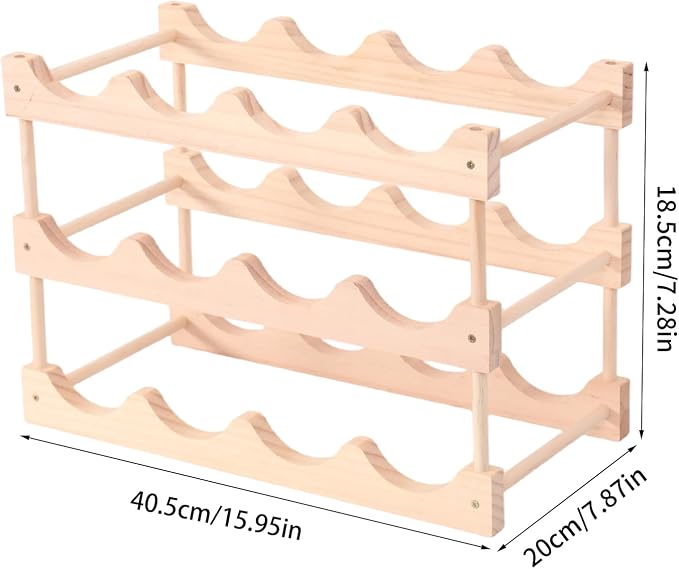 Wooden Wine Rack, countertop Wine Rack, 8-Bottle Stackable Wine Storage Rack, DIY Assembled Wine Holder, Used in Kitchens, countertops, etc (3 Layers of 12 Bottles)