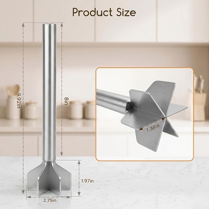 Meat Masher Stainless Steel, Heavy Duty Ground Beef Masher, 6-Blademeat Meat Chopper Potato Masher Hamburger Smasher, Dishwasher Safe (L, Stainless Steel)