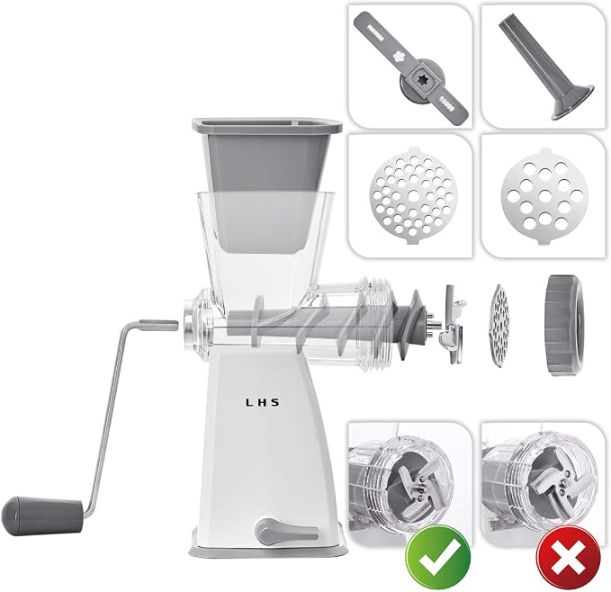 Manual Meat Grinder with Stainless Steel Blades Heavy Duty Powerful Suction Base for Home Use Fast and Effortless for All Meats-Gray