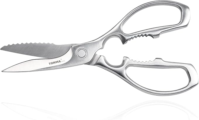 TONMA Kitchen Shears, Made in Japan, Heavy-Duty Stainless Steel, TK-3 | 4 mm Extra-Thick Blades, Japanese All-Purpose Kitchen Scissors for Food, Poultry & Seafood, Satin Finish, Dishwasher Safe