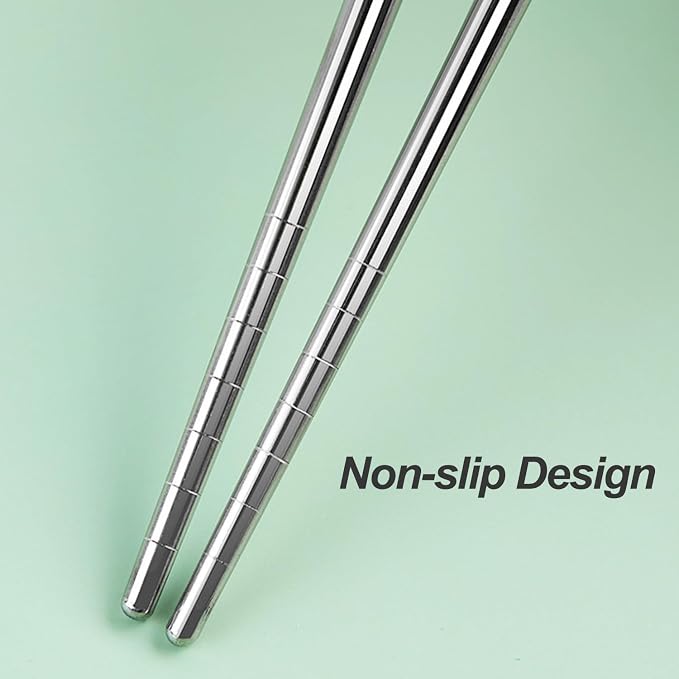 10 Pairs Stainless Steel Chopsticks Dishwasher Safe - 22.4cm/8.82'' Reusable Metal Non-slip Chopstick, Blue & White Pattern Chinese Style Chop Sticks