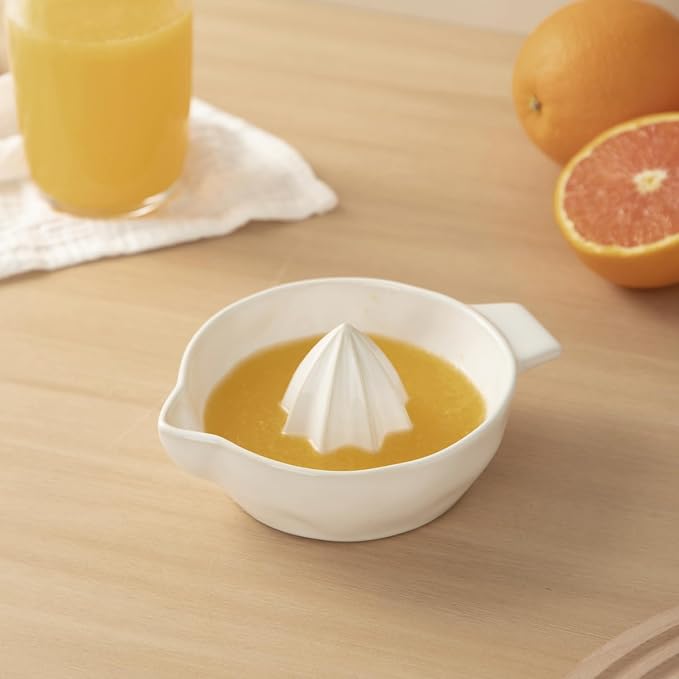 Ceramic Lemon Juicer Reamer Manual Citrus Lime Hand Squeezer Bowl Handheld | with Handle and Pour Spout, Easy to Use and Clean, Dishwasher Safe