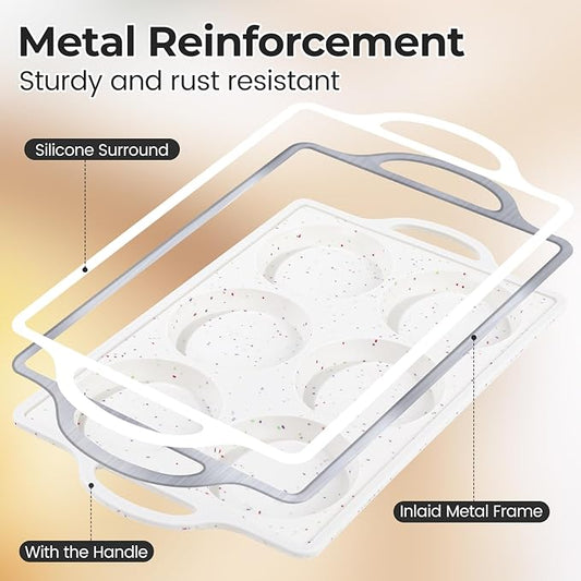 Muffin Top Pan Non Stick, 4 Inch Metal Frame Round Silicone Egg Baking Pan for Oven English Muffins, Whoopie Pies, Corn Bread, Egg Bites, Breakfast Sandwiches Tarts 3 Pack Confetti