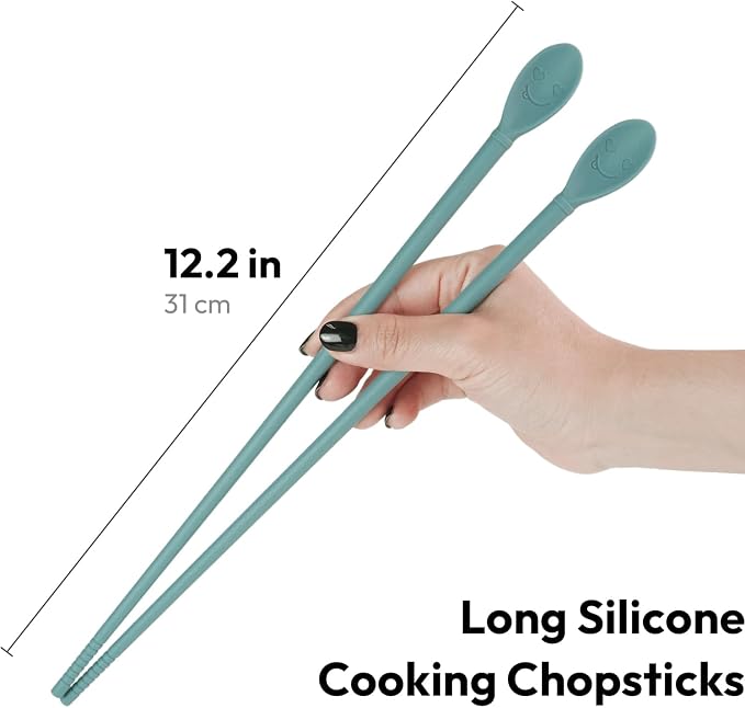 Carrotez Silicone Cooking Chopsticks, Long (12 inch) Reusable Chopsticks for Cooking, Heat Resistant, Non-Scratch, Gentle on Cookware, 1 pair - Aquamarine