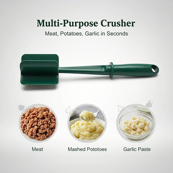 Meat Chopper, Hamburger Grinder, Premium Heat Resistant Masher for Ground Beef, Burger Grinder, Potato Masher, Nylon Potato Mix Tool, Safe, Non-Stick, Mix and Chop Kitchen Tool - Black