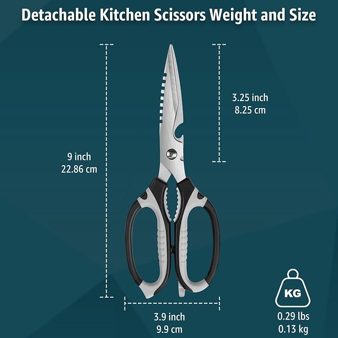 BoFuYuan Detachable Heavy Duty Kitchen Scissors for Food 9-Inch Green | Dishwasher Safe, Sharp Serrated Blade, Multifunctional, Ergonomic Non-Slip Handle, Multipurpose Cooking Food Cutting Shears