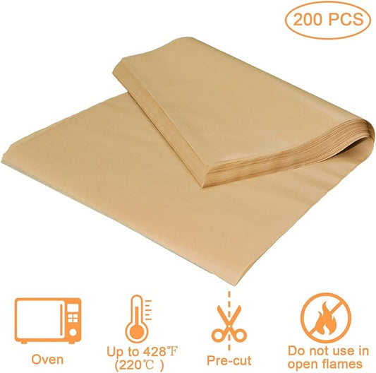 200 Pcs 7.87x7.87 Inch Unbleached Precut Parchment Paper Baking Sheets – Non-Stick Baking Paper for Oven, Air Fryer, Grilling & Steaming, Heat Resistant Up to 450°F