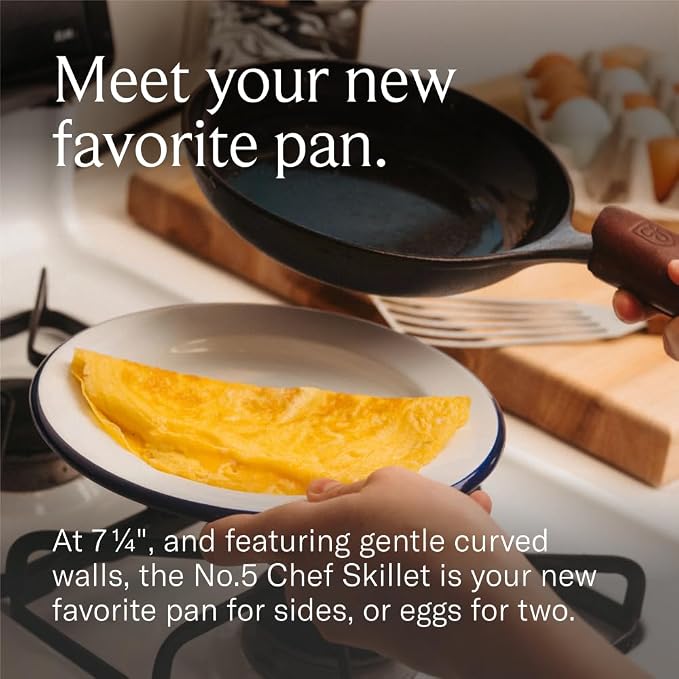 Field Company No.5 Cast Iron Chef Skillet – 7.5-Inch Curved Wall Egg Pan, Pre-Seasoned for 1–2 Servings, Lighter & Smooth, Made in USA