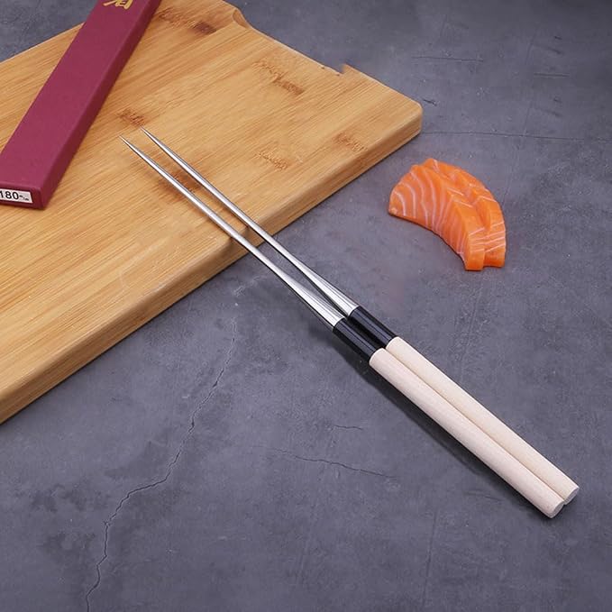 Angoily 2pcs Sashimi Long Chopsticks Stainless Steel Wooden Noodles Chopstick Japanese Cooking Frying Moribashi Sushi Korean Handle Travel Non-slip