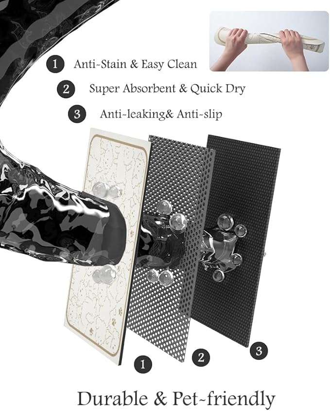 Pet Feeding Mat-Absorbent Dog Mat for Food and Water Bowl-No Stains Quick Dry Water Dispenser Mat-Dog Accessories Pet Supplies-Bowl for Messy Drinkers（FRAMEDOGS,17"x34"
