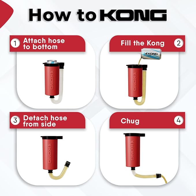 The Kong Skinny Can - Portable Coozie or Bottle Cooler/Cup With Detachable, Expandable, Hose To Funnel Your Drink (Red)