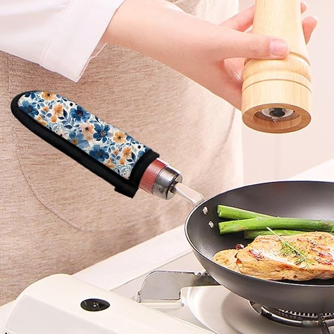 Coldinair 2PCs Watercolor Floral Hot Handle Covers Heat Resistant Cast Iron Skillet Holders,Pan Handle Sleeves Protector for Kitchen Cooking Baking