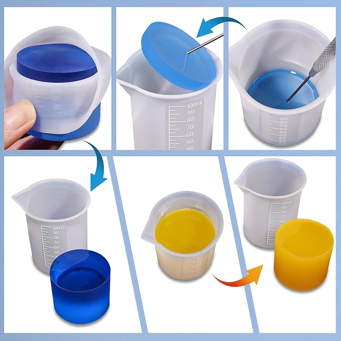 10pcs Silicone Measuring Cups for Resin,100ml Mixing Cups for Resin DIY Craft Jewelry Making Paint Pouring Cup, Non-Stick Clearer Precise Scale Reusable