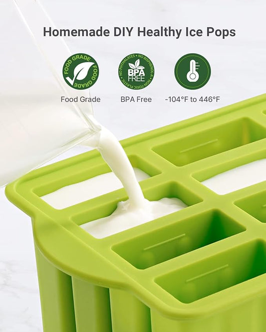 Popsicles Molds, MEETRUE 12 Pieces Silicone Popsicle Molds Easy-Release BPA-free Popsicle Maker Molds Ice Pop Molds Homemade Popsicle Ice Pop Maker with 50PCS Popsicle Sticks+Cleaning Brush