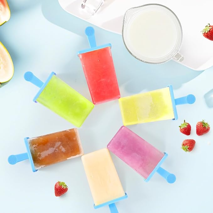 9 Cavities Popsicles Molds, Without BPA Popsicle Molds with Built-in Popsicle Stick, DIY Popsicle Molds with Cleaning Brush and Funnel